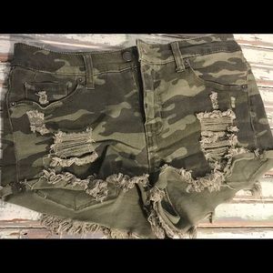 Camo Ripped Jean Shorts